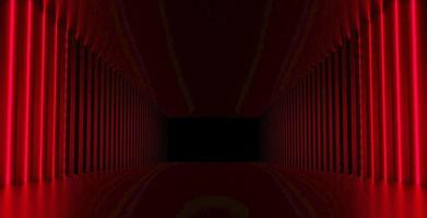 Futuristic sci-fi abstract red neon light shapes on black background and reflective concrete with blank space for 3D text rendering photo
