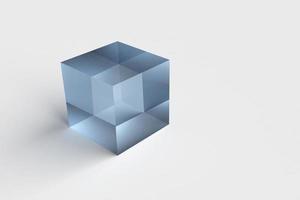 cubo de vidrio cubo transparente vidrio aislado exposición plantilla nuevo producto presentación realista 3d render foto