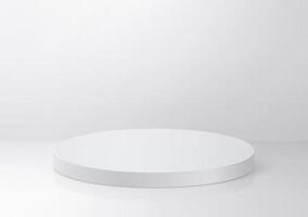 Shiny white round pedestal podium. Abstract high quality 3d concept illuminated pedestal by spotlights on white background. Futuristic background can be add on banners flyers ro web. 3d render photo