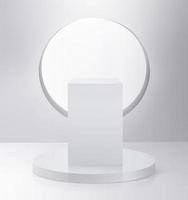 White rectangle empty pedestal and white window wall. Simple template for an advertisement or web design. 3D render photo