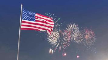 bandera de estados unidos. día de la independencia americana con fondo de fuegos artificiales video
