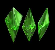 3d renderizado, cristal verde esmeralda sobre fondo negro, gemas, pepitas naturales, accesorios misteriosos foto