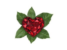 Heart shaped diamond on rose leaves photo