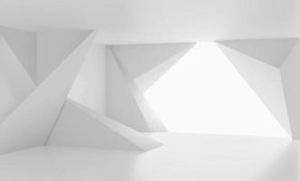 Abstract white 3d interior with chaotic polygonal relief pattern on the wall.  3d render photo