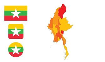 mapa y bandera de myanmar vector