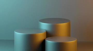 green grey gold cylinder. for product display or exhibition on color green, grey, gold background. 3D rendering photo