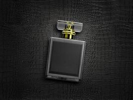 Perfume bottle on a black leather background photo