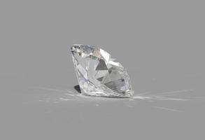 round diamond cut on shiny white background, back light, shiny, caustic rays 3D render photo