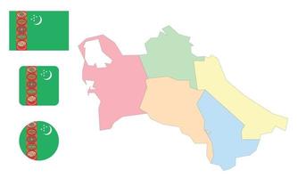 mapa y bandera de turkmenistán vector