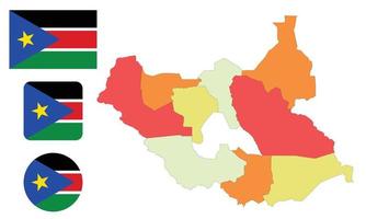 mapa y bandera de sudán del sur vector