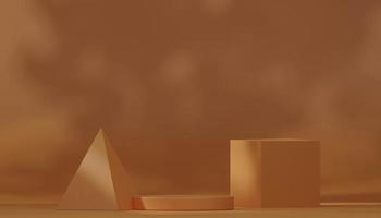 Bright brown stage podium 3d studio background Abstract 3D geometric object visualization. Business, technology and medical display and summer vacation products photo