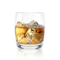 whiskey glass and ice isolated on white background photo