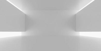 Empty room, white floor with wall for exposure.Modern futuristic technology design. 3d render photo