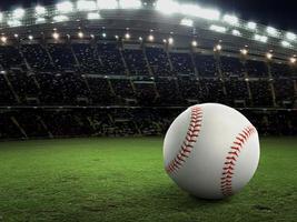 estadio deportivo con pelota de béisbol en el fondo de la noche. para publicidad de fondo foto