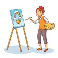 an artist is painting on canvas vector