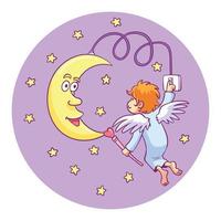 cupid turn on the moon shaped lamp vector