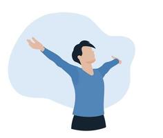 Happy people. The man raised his hands up and enjoy life. Success, pleasure. Vector image.