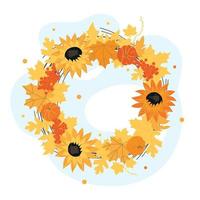 Autumn wreath. Wreath of leaves on the door. Autumn atmosphere. Vector image.