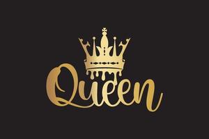 Queen word with crown. calligraphy fun design to print on tee, shirt, hoody, poster banner sticker, card. Hand lettering queen text vector illustration