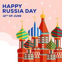 flat russia day illustration with russia landmark vector