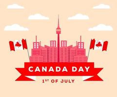 ilustración plana del día de canadá con monumentos y banderas de construcción vector