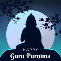 happy guru purnima silhouette at night illustration on full moon background vector