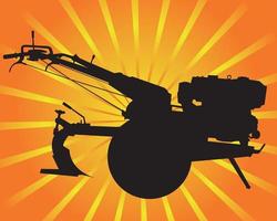 black silhouette of a minitractor on an orange background vector