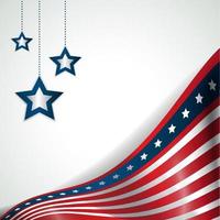 4 de julio banner ilustración vectorial bandera de estados unidos ondeando con estrellas sobre fondo de rayos blancos vector