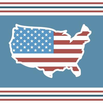 America map and waving flag . independence day of USA 4th July . Vector .