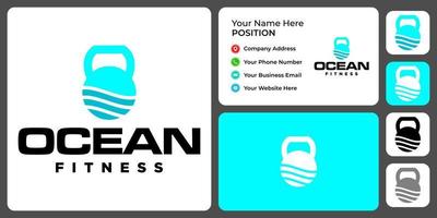 Ocean and kettlebell logo design with business card template. vector