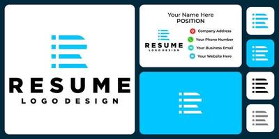 Letter R monogram resume logo design with business card template.
