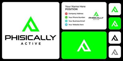 Letter P A monogram fitness logo design with business card template. vector