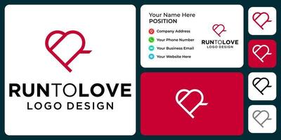 Letter R monogram love logo design with business card template.