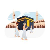 Tawaf is walking around Kaaba seven times vector illustration