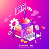 Isometric Design Concept Digital Marketing Teamwork vector