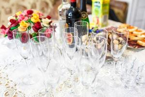 decorated table for a wedding dinner in the restaurant photo