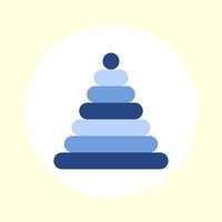 Vector illustration of a children's toy pyramid in blue colors on a yellow background.