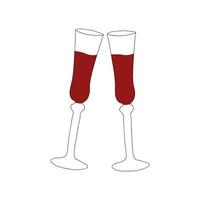 two glass with red wine. Vector doodle illustration for design, red wine.