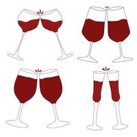 Red wine in different types of glasses. vector illustration in doodle style.