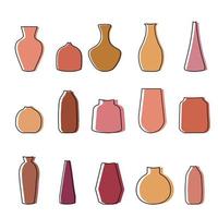 Set of boho vases with orange-pink shades. Boho style home decor. minimalist line art vector