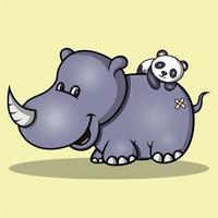 amistad de un rinoceronte y un panda vector