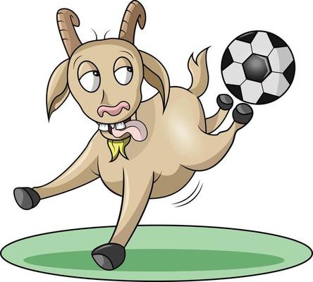 A goat kicks a ball with its hind legs free vector