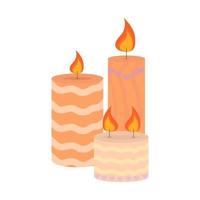 Burning cute wax and paraffin scented candles. Candles decor for home and comfort, holiday vector