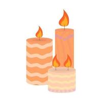 Burning cute wax and paraffin scented candles. Candles decor for home and comfort, holiday vector