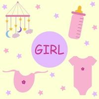 A set of vector illustrations is a baby girl. Illustrations in gentle pink tones.