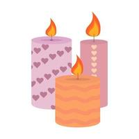 Burning cute wax and paraffin scented candles. Candles decor for home and comfort, holiday vector