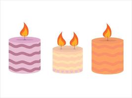 Burning cute wax and paraffin scented candles. Candles decor for home and comfort, holiday vector