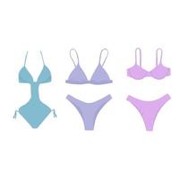 Set of vector illustrations with swimsuits in purple shades