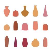 Set of boho vases with orange-pink shades. Boho style home decor vector