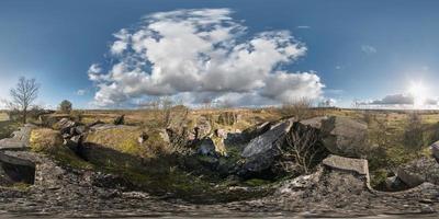 Full 360 equirectangular spherical panorama as background. Approaching storm on the ruined military fortress of the First World War. photo
